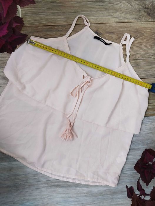 pudrowy top boho oversize XS na ramiączkach wiązany hippie elegancki