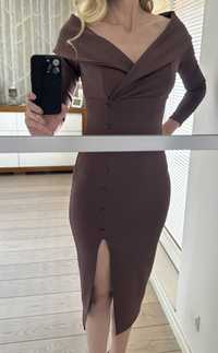 Sukienka midi kolor brązowo-czekoladowy