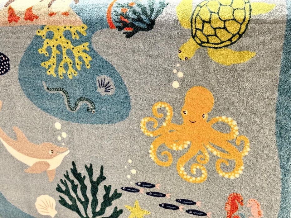 dywan Blavingad Ikea, wzór zwierząt oceanicznych 133 x 133 cm