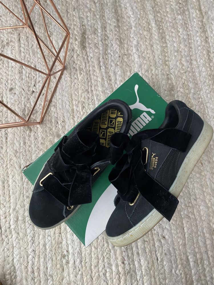 Puma Suede czarne tenisówki zamsz 38 aksamitna wstążka