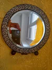Antigo espelho de mesa em pau santo e aplicações de prata