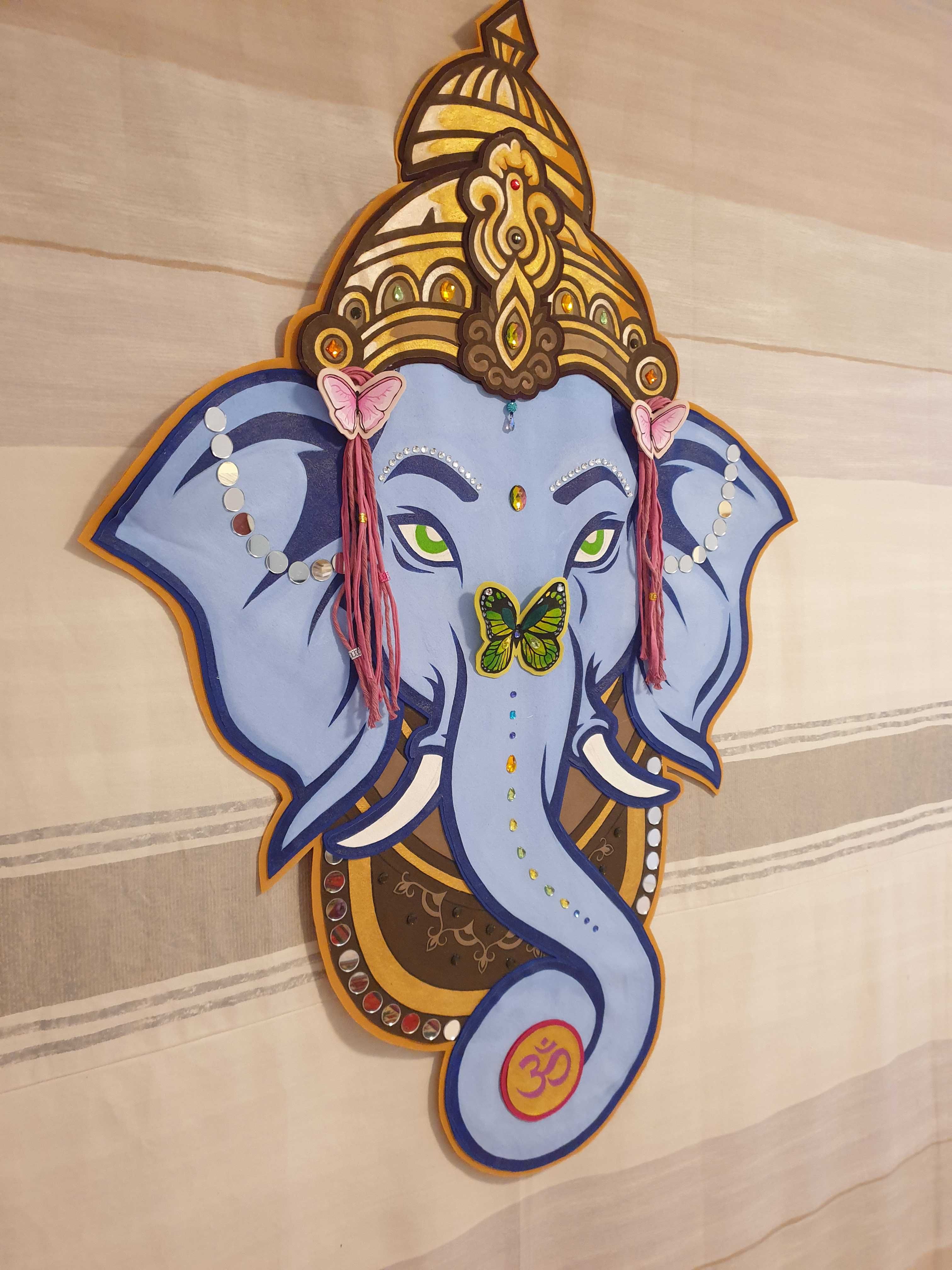 Bóstwo Ganesha - ręcznie wykowana trójwymiarowa dekoracja ścienna