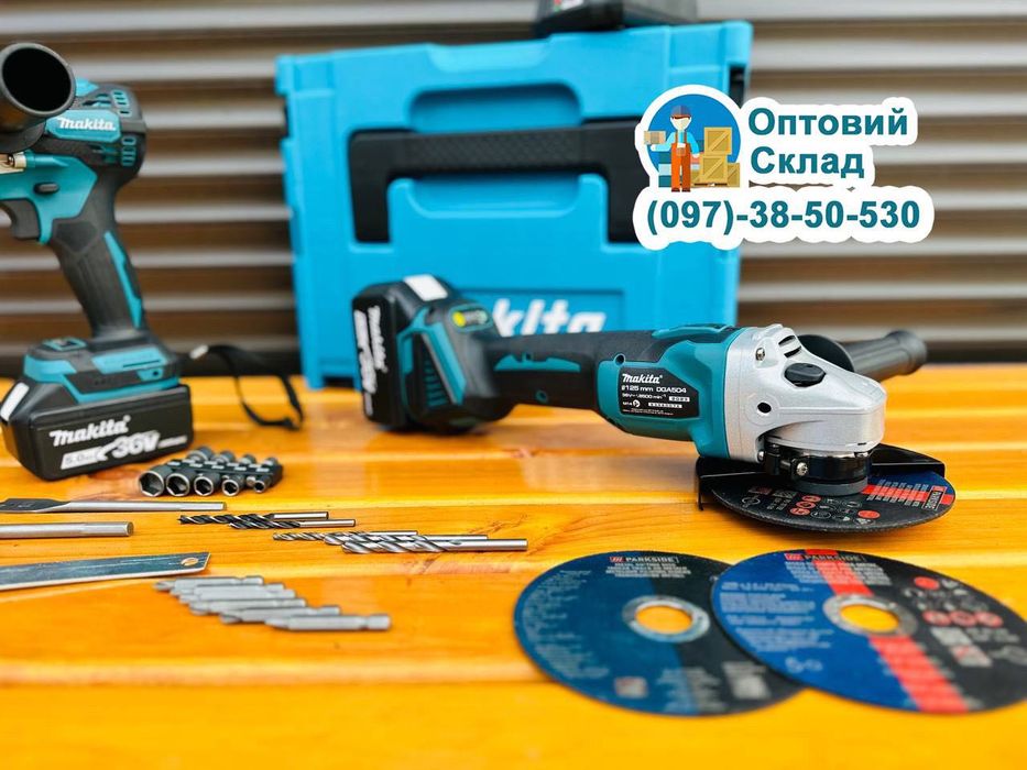 Аккумуляторный Набор 2/1 Makita Болгарка DGA 504 + Шуруповерт DHP 485