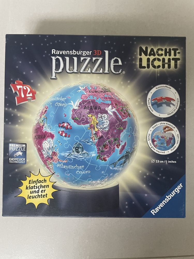 Puzzle 3D globus podświetlane na podstawie 72 elementy. Ravensburger