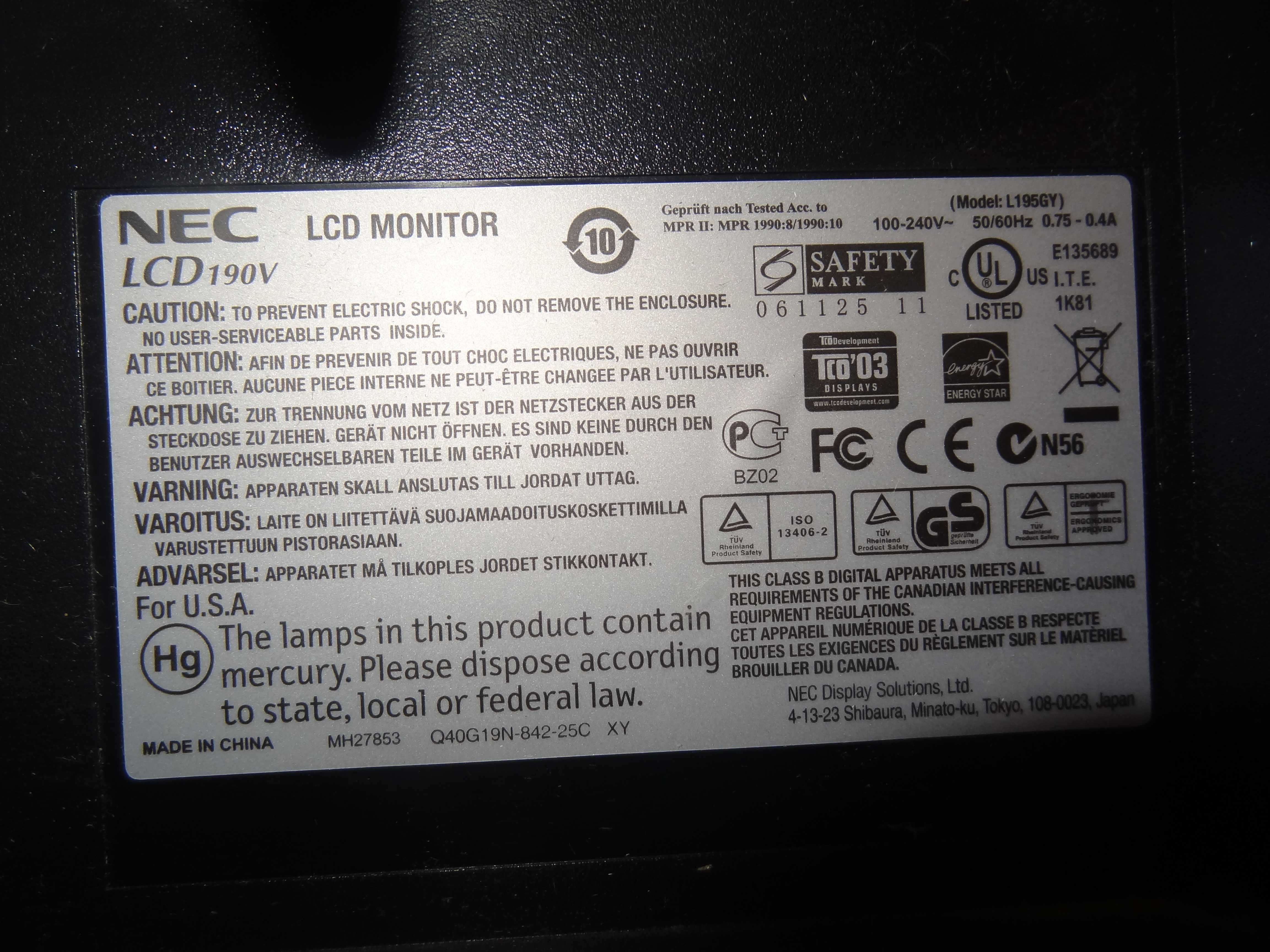 Monitor NEC 19 cali