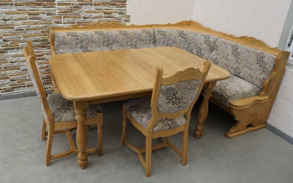 Komplet narożnik kuchenny z litego dębu + stół + 2 krzesła (k-497)