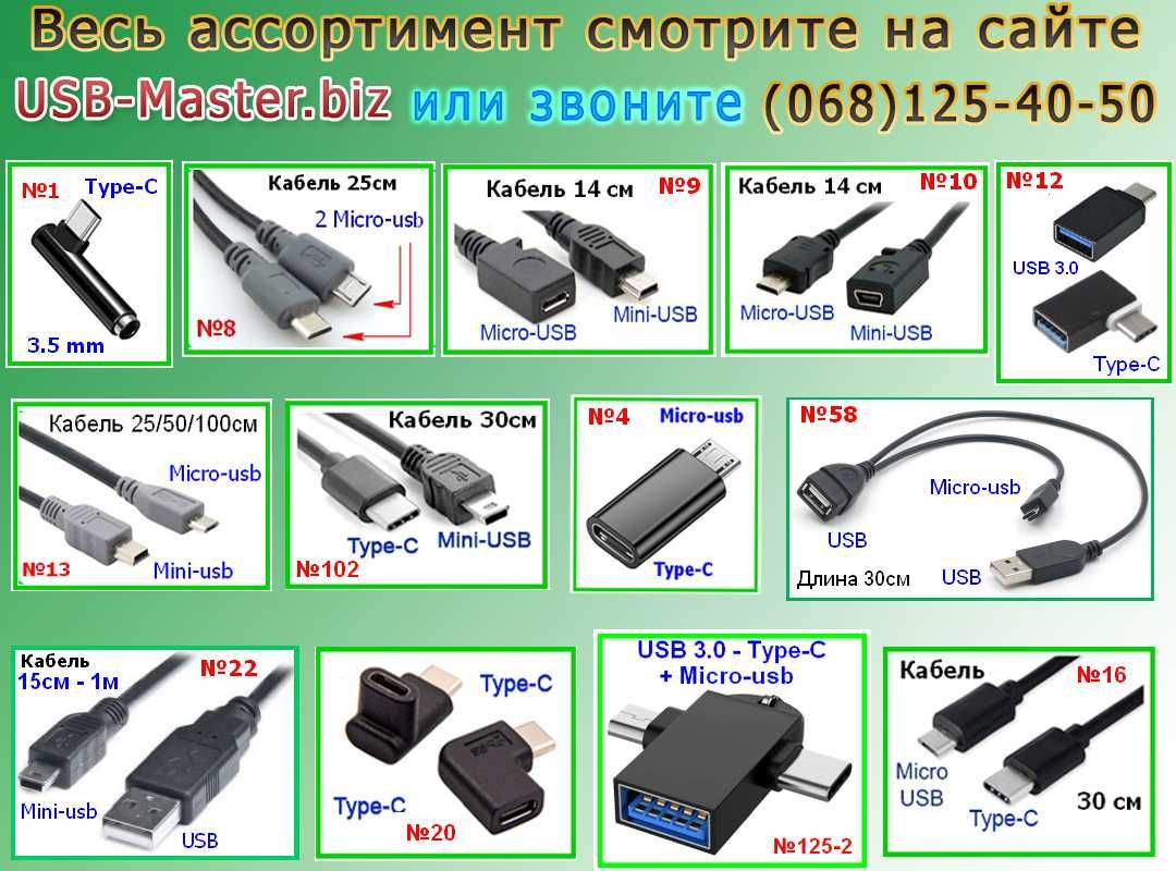 USB-Type-C-Micro-Mini-Jack-Hdmi-VGA-AUX-3.5-DVI-ВС-Lan-SATA-HDD-SSD