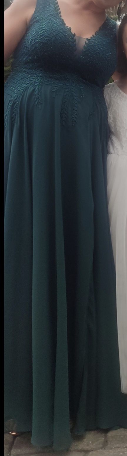 Pretty Woman sukienka maxi long szmaragdowa zieleń zdobienia   r. 46