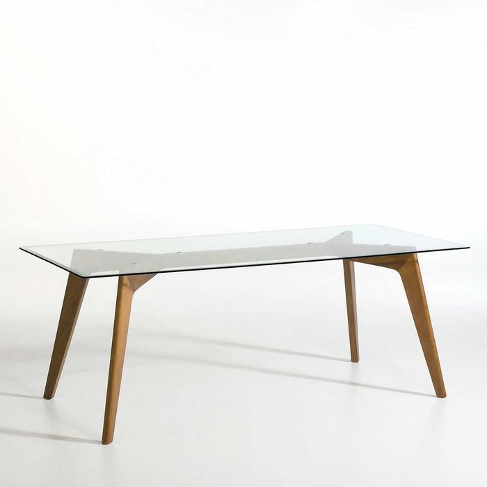 Mesa de jantar com tampo de vidro e madeira Carvalho