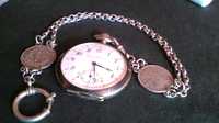 Srebra-srebro 800 antyk zegarek kieszonkowy Tavannes 1910r i dewizka.