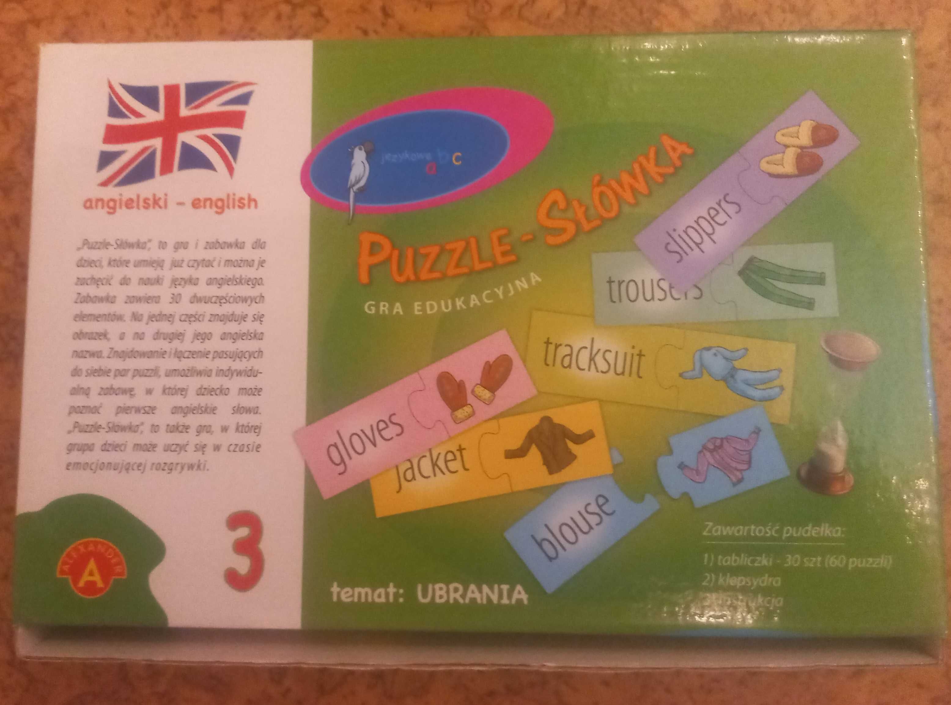 Gra edukacyjna puzle słówka angielskie