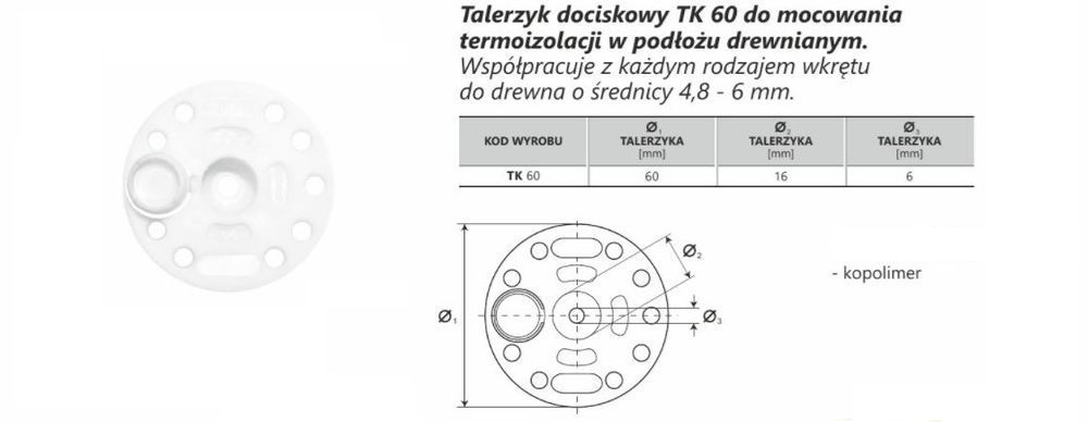 Kołnierz Dociskowy Do Styropianu I Wełny Fi 60Mm Z Zatyczką 100 Szt