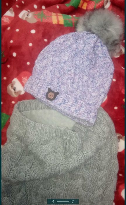 Okazja Zara ciepły zestaw na polarze,wełniana czapka z futerka +komin