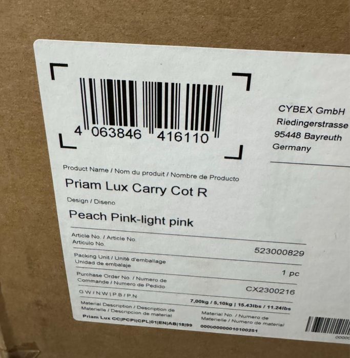 Gondola cybex priam carry cot pech pink