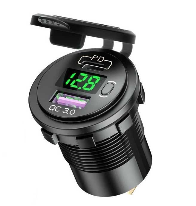 USB розетка + вольтметр QC 3.0USB + PD Type-C 12В-24В быстрая зарядка
