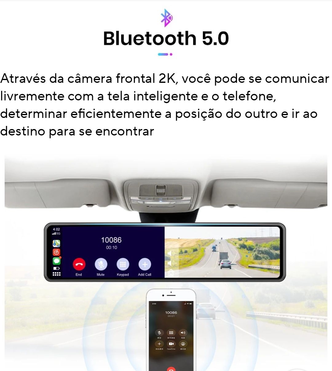 Espelho retrovisor DashCam 11,26 polegadas CARPLAY 2 Câmaras App WiFi