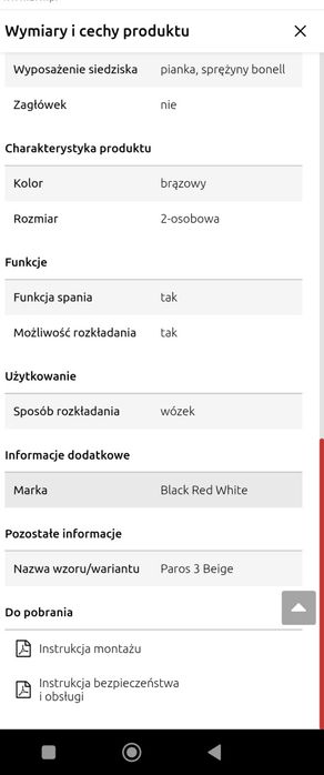 Sofa dwuosobowa rozkładana