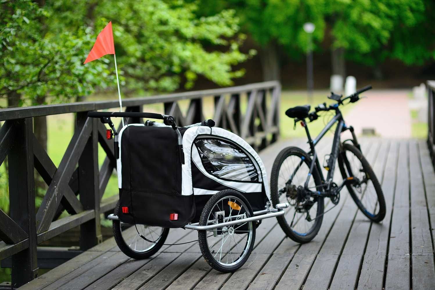 Przyczepka Rowerowa + Amortyzator 3w1+OŚWIETLENIE LED 2-osobowa+JOGGER
