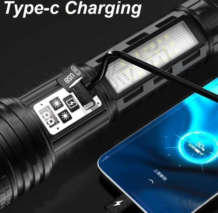 Мощный светодиодный фонарик с большим радиусом действия.