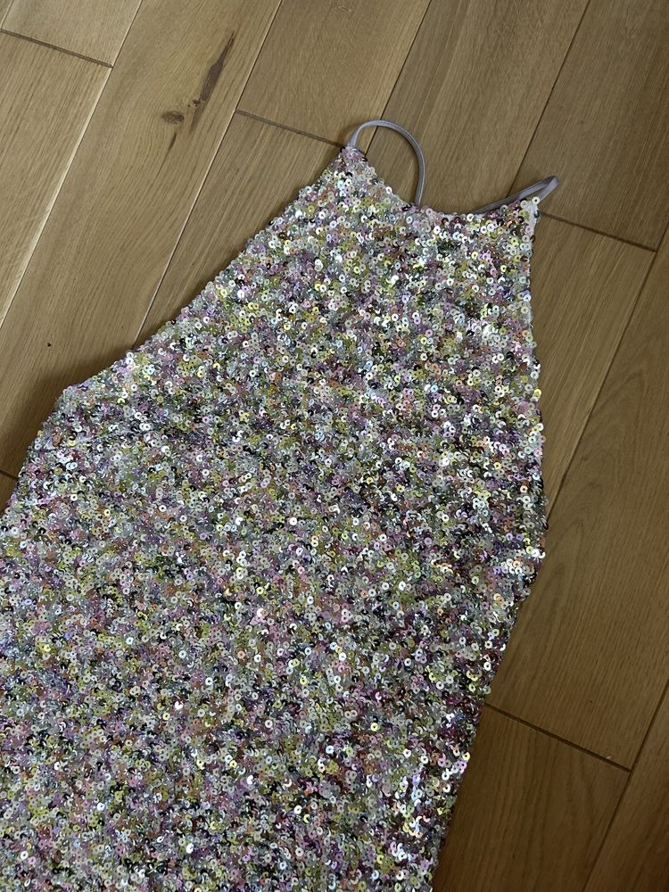 Midi / długa sukienka cekinowa Zara, halter