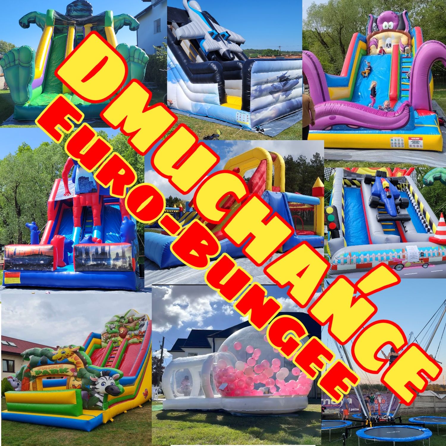 Dmuchaniec zjeżdżalnia Euro-Bungee trampolina wynajem Piana Party
