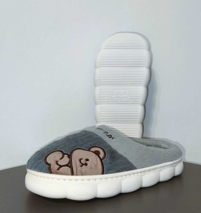 Nowe kapcie ocieplane ciepłe na zimę męskie szare Miś 44-45