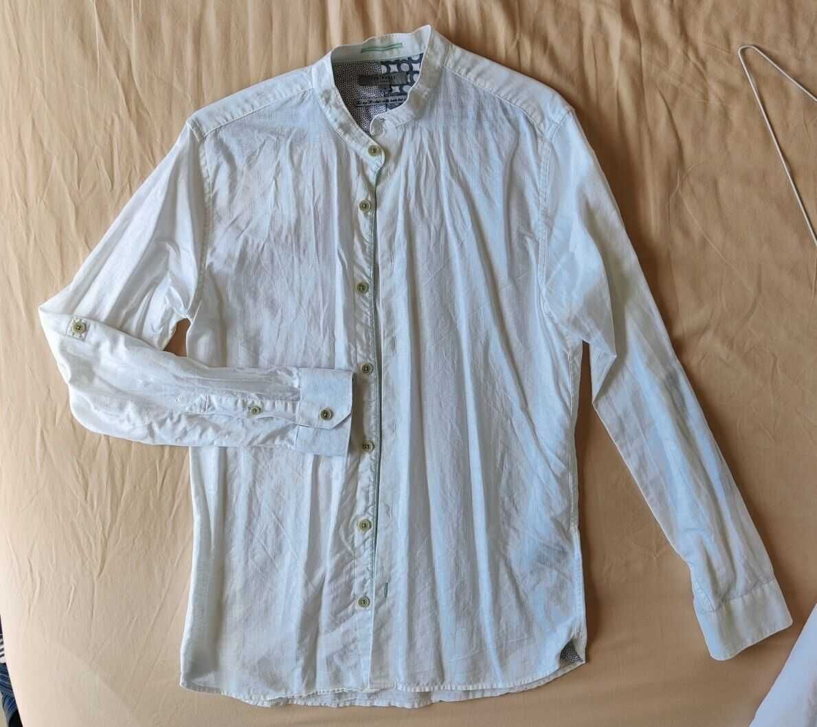 Ted Baker Camisa sem Gola Linho Algodão Branca White Shirt Linen S