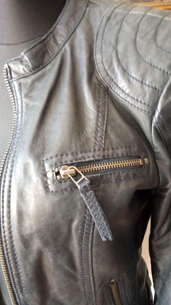 Damska skórzana kurtka typu biker, rozmiar 34/36, skóra jagnięca.