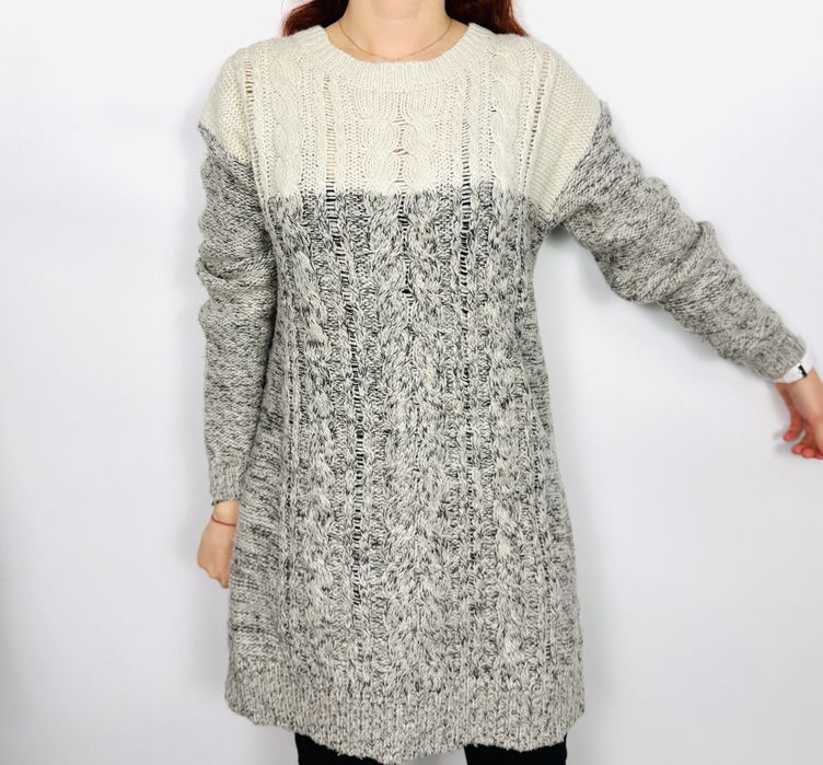 Sweter sukienkowy ombre z warkoczami XL 42 TU
