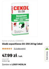 Gładź szpachlowa cekol 20kg