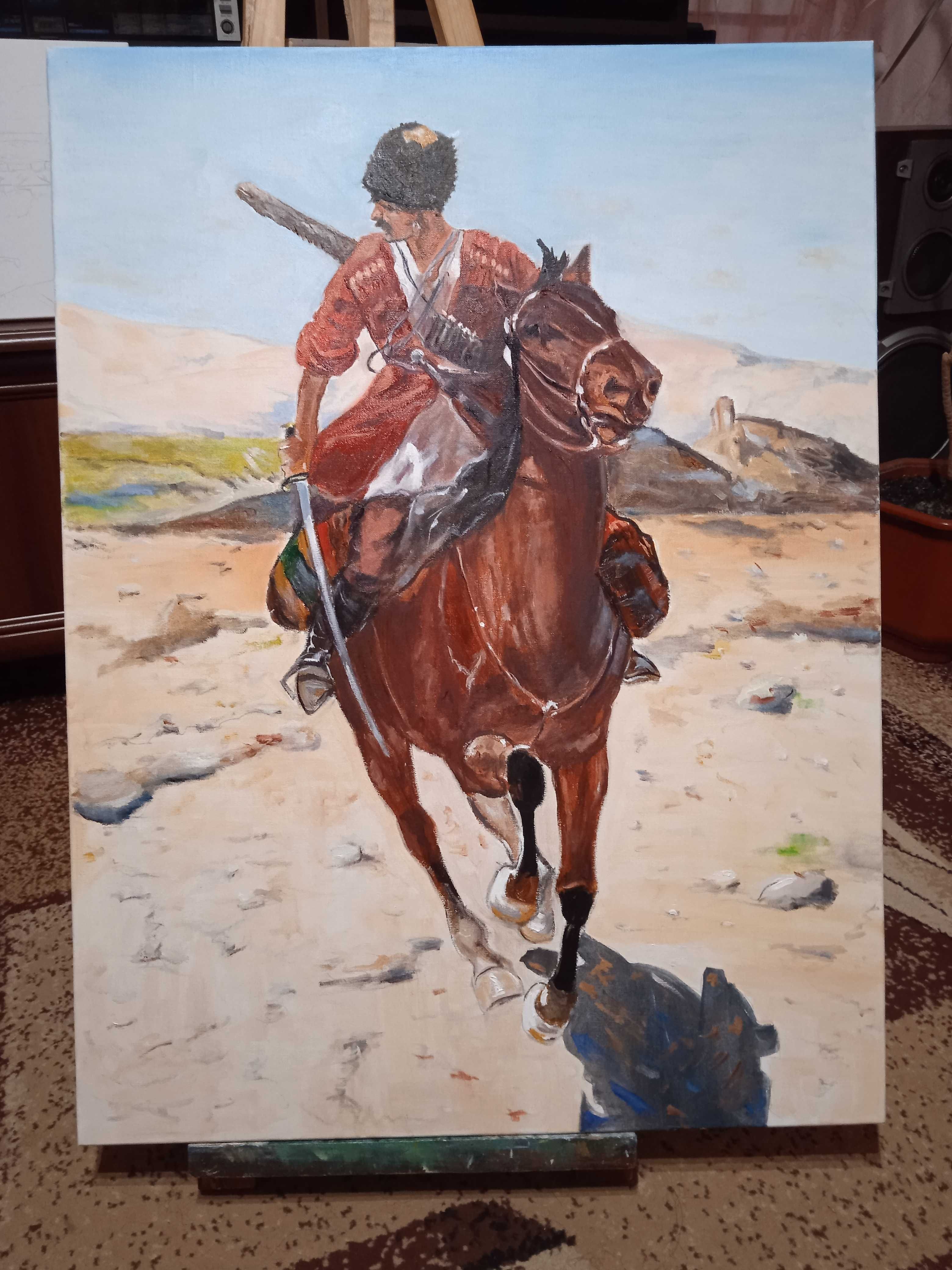 Козак на коне, картина маслом на холсте с подрамником 100х60
