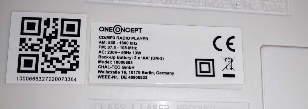 Стереосистема с колонками oneConcept V-12 MP3 CD-плеер USB SD AUX