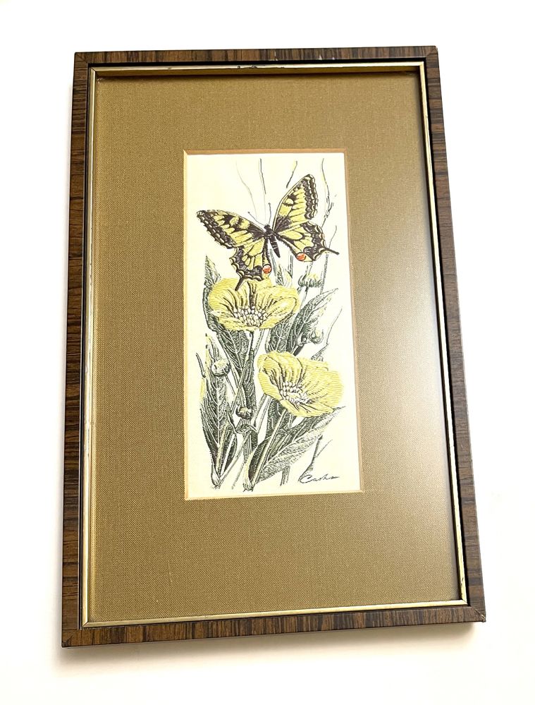 Stary obraz vintage haftowany jedwabny Cashs woven pictures