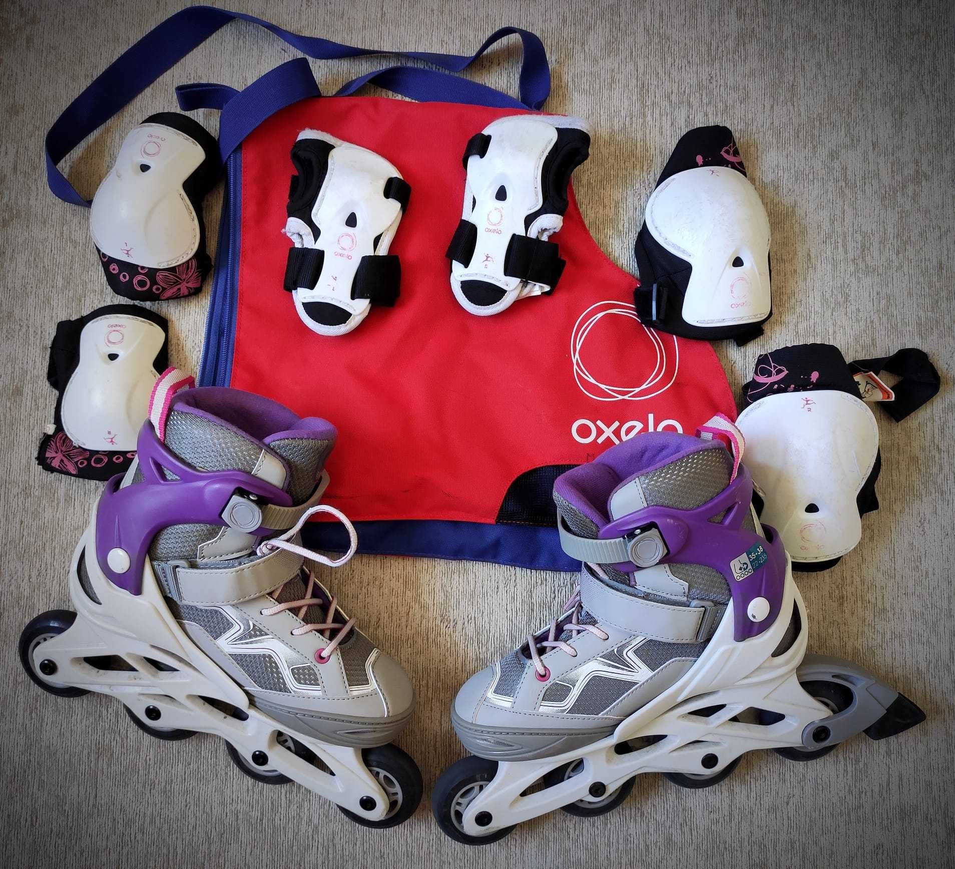 Patins em linha OXELO (ajustáveis 35-38 ) + Saco + Equip. Proteção