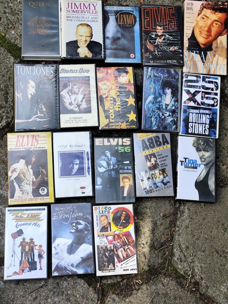 Kasety VHS Queen Tommy jons Elvis Tina Turner Elton Johs ABBA i inni