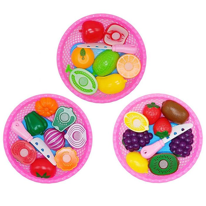 Дитячий іграшковий набір "Овочі та фрукти на липучках" + посуд (66-46)