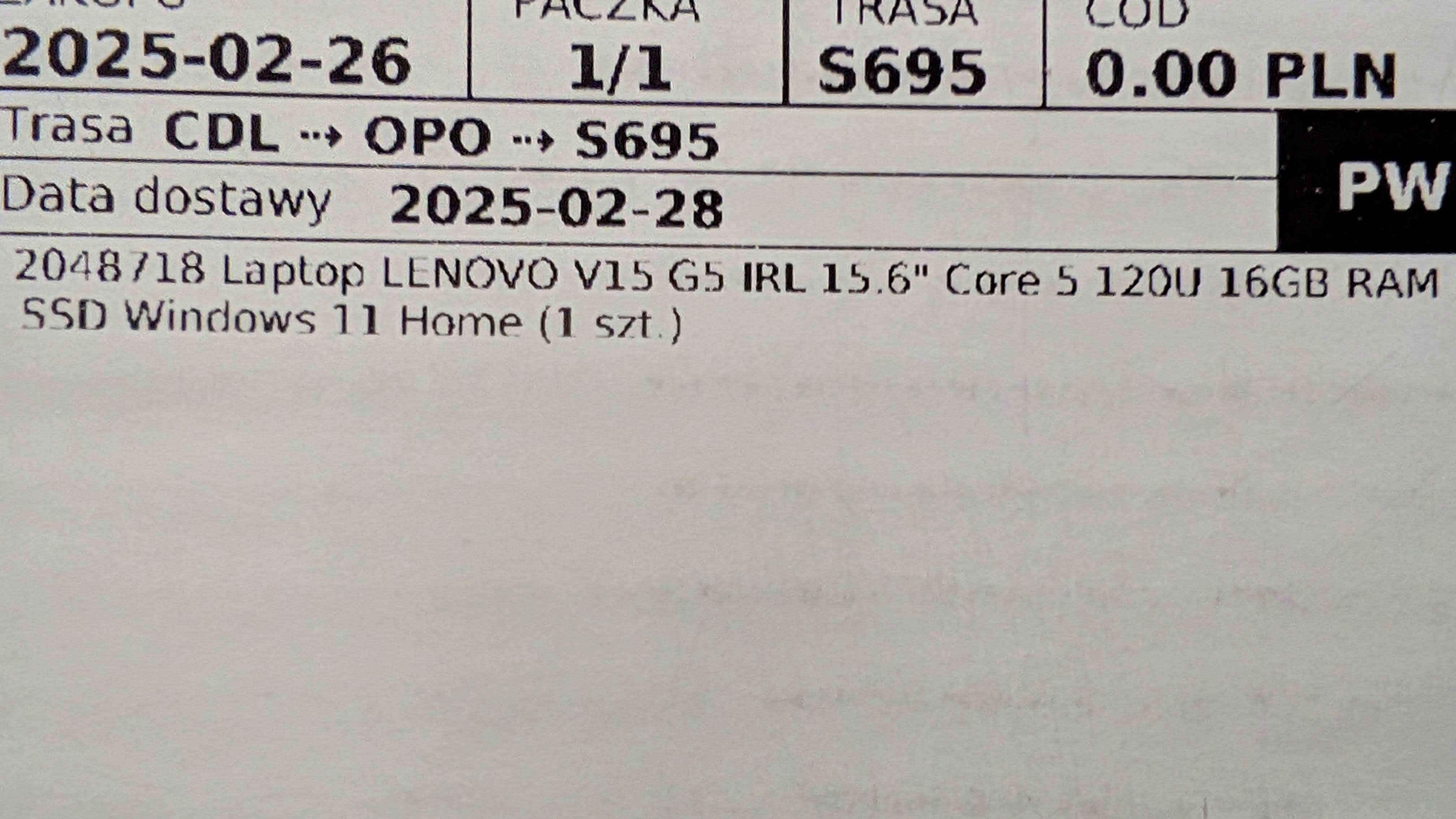 NOWY Laptop LENOVO V15 G5 IRL 15.6" Core i5  16GB RAM 512GB SSD Win11
