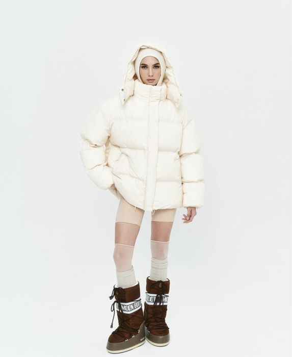 Пуффер пуховик оверсайз oversize blow fashion молочний s/m