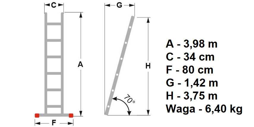 DRABINA 1-elementowa 1x14 / długość: 3,98 m / wysokość robocza: 5,5 m