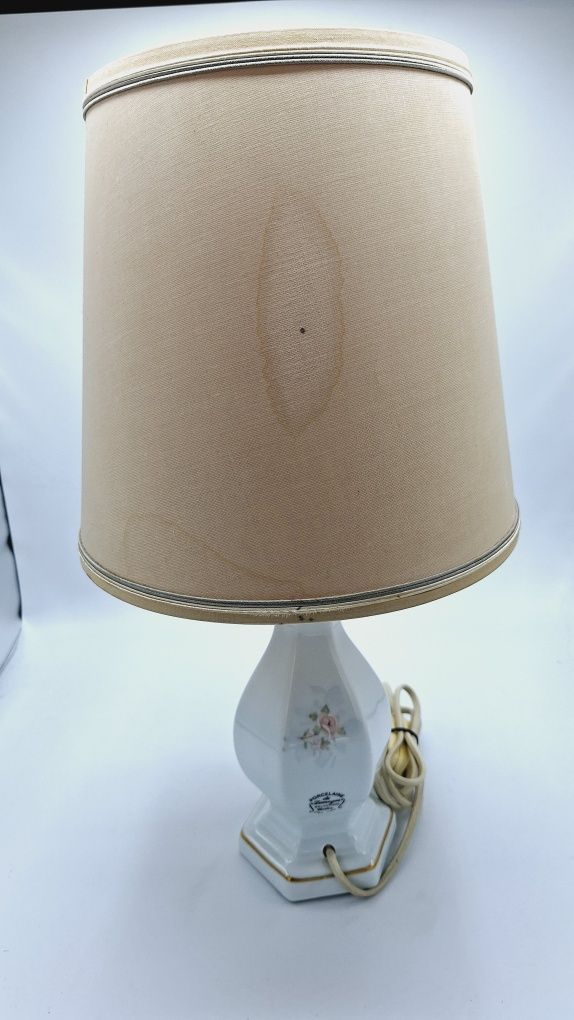 Lampa cudna Limoges porcelana biel i róż Vintage