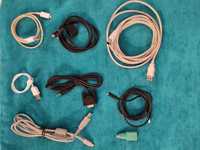 Conjunto de cabos USB, outros e adaptador