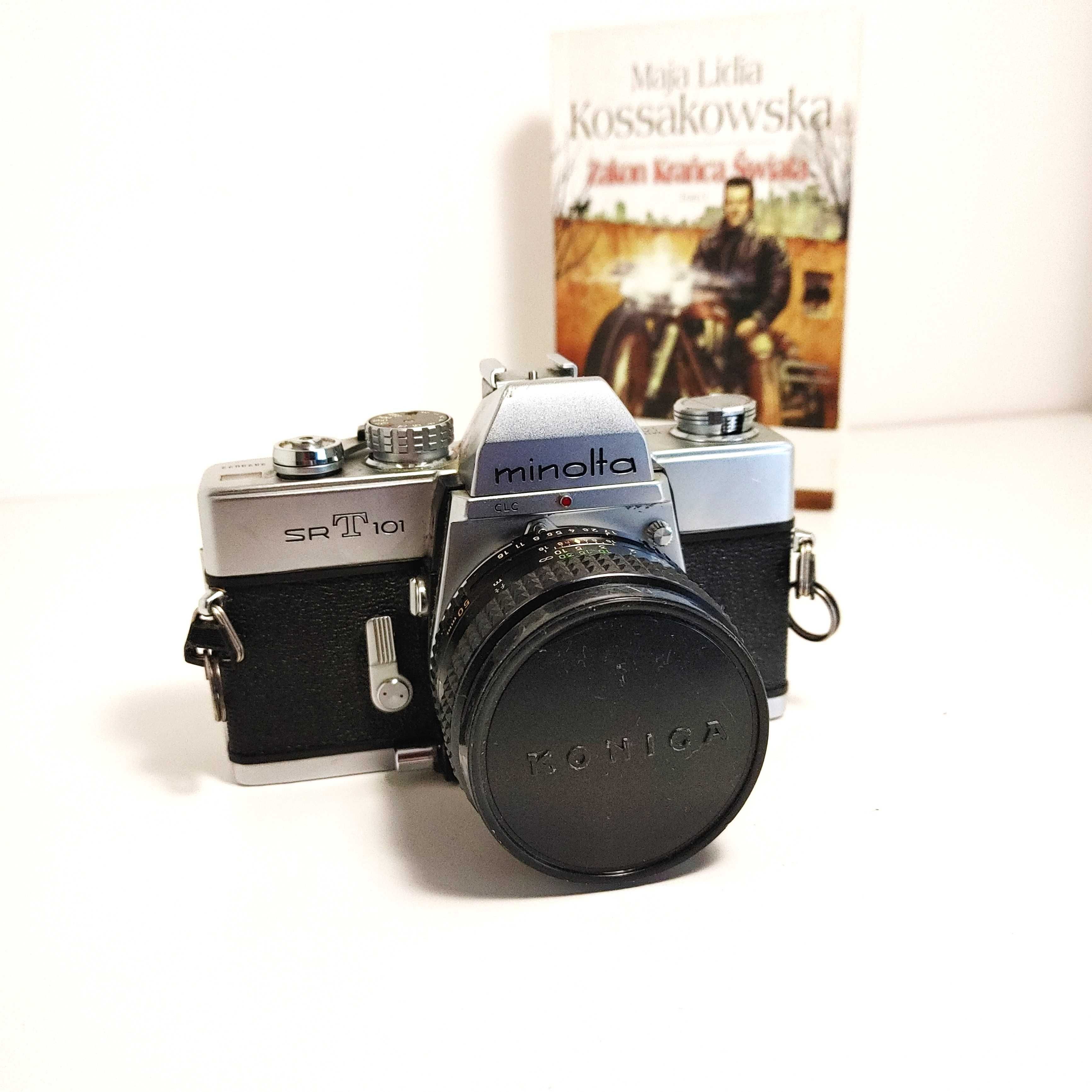 Ładna lustrzanka analogowa Minolta SRT 101 z MC Rokkor-PF 1:1,7 50mm