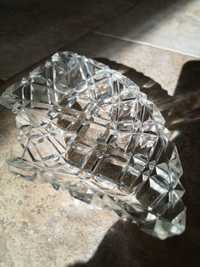 Miseczka półokrągła kryształowa grube szkło, ciężka stara 20x10 cm