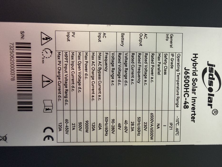 Гібридний інвертор 48v 6.5KW JSDSOLAR