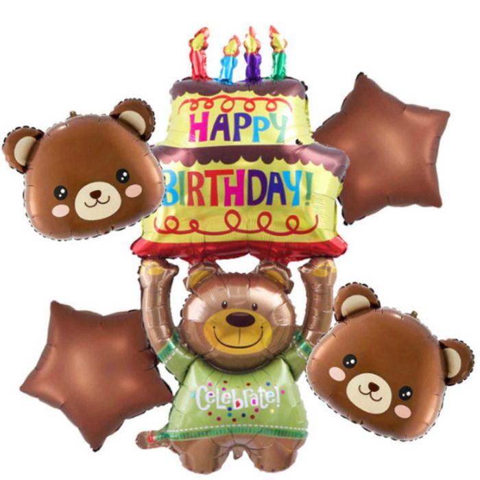 Balony na urodziny foliowe Zestaw Miś 5 szt