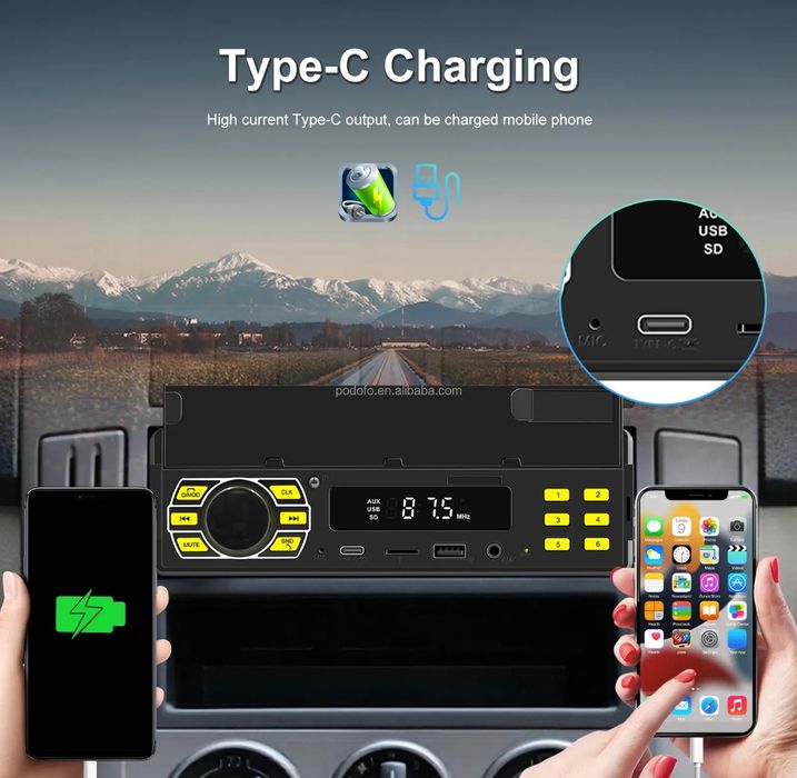 Rádio 1din MP3 Bluetooth FM SD AUX FM com base para telemóvel NOVO