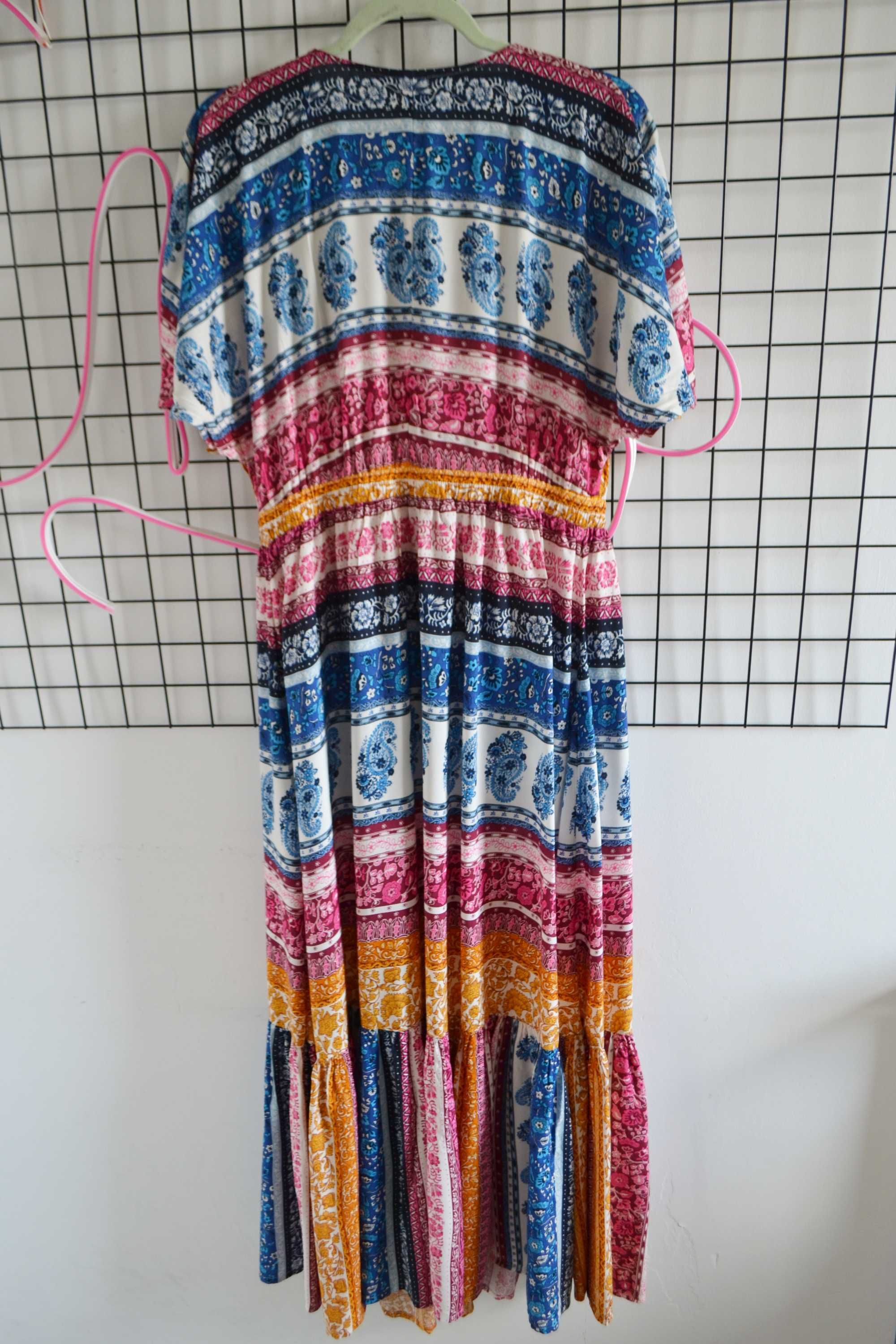 Sukienka kolorowa boho hippie maxi długa falbana Monsoon we wzory M