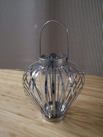 Lampion , świecznik nowoczesny, ażurowy, srebrny 17x15