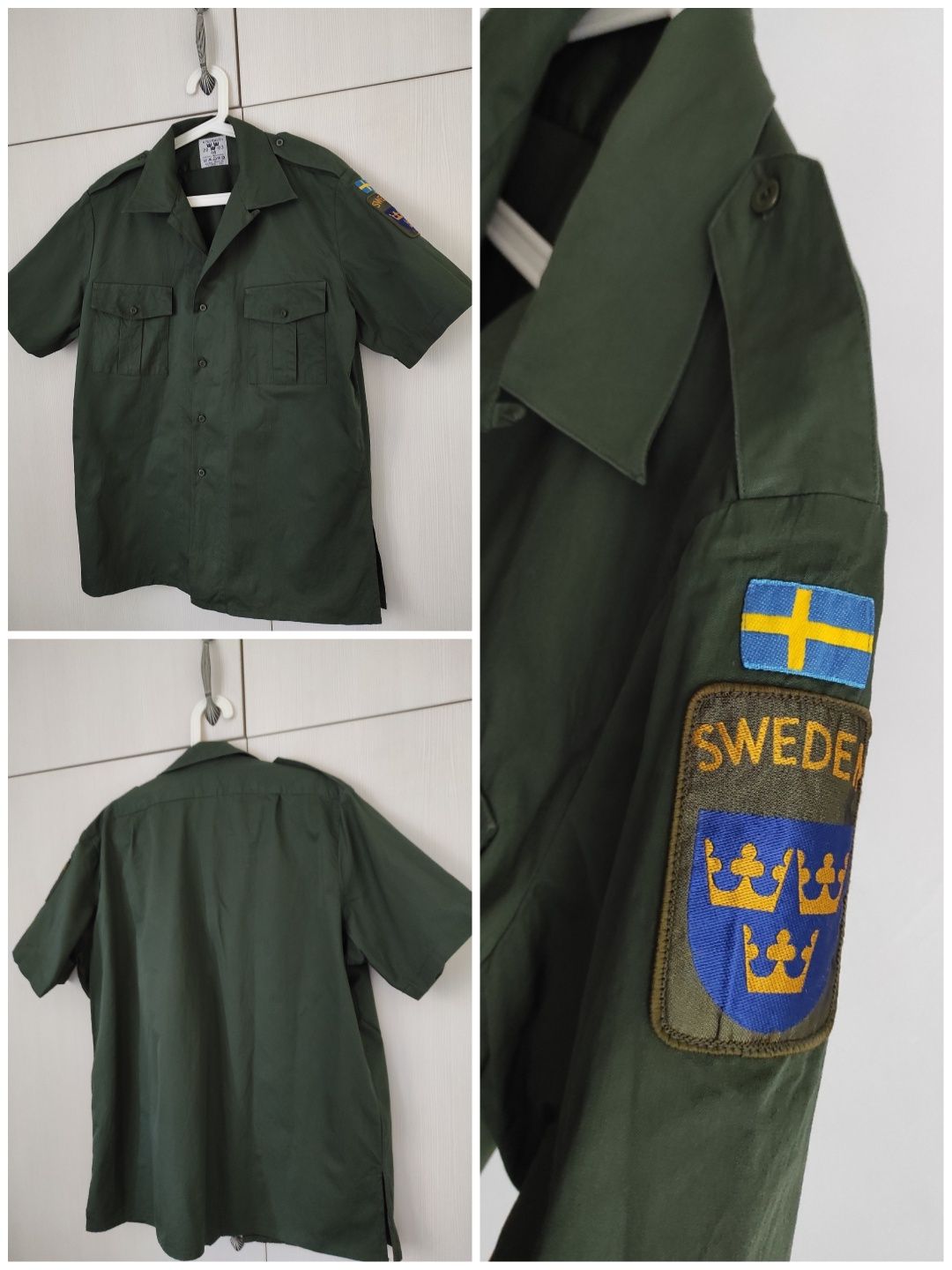 Мужская рубашка в стиле милитари с нашивками Sweden