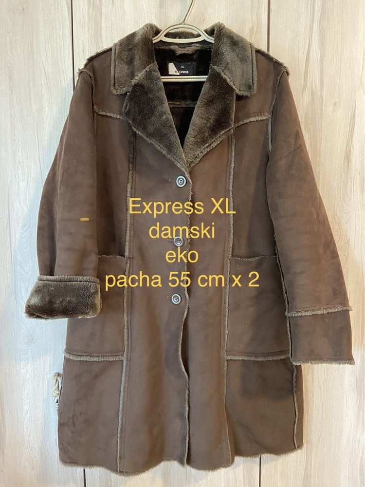 Express XL damskie sztuczny kożuszek brązowy długi litera A Vintage